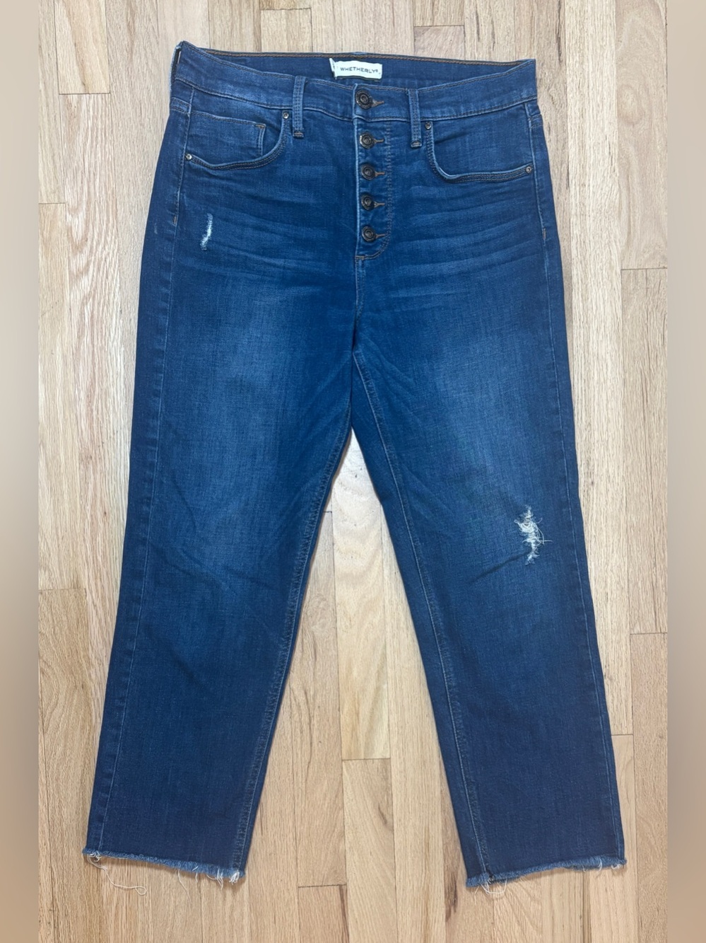 Whetherly Pierce High Rise Straight Leg Distressed Button Fly Jeans Size 29